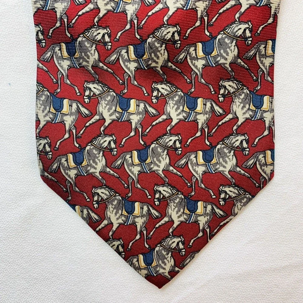 Beaufort Necktie Silk Tie Rack Horses Retro Italy Made Vintage Equestrian Riding